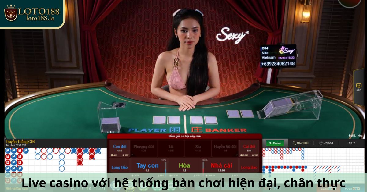Live casino Loto188 với hệ thống bàn chơi hiện đại, chân thực